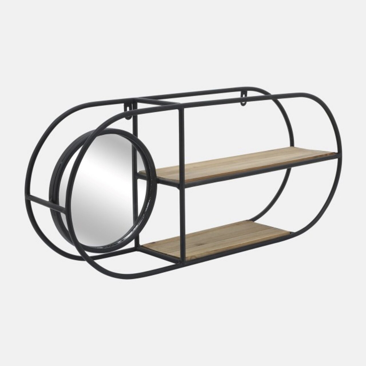 Kingston Living Oval Wall Shelf with Mirror - 30" - Black and Brown